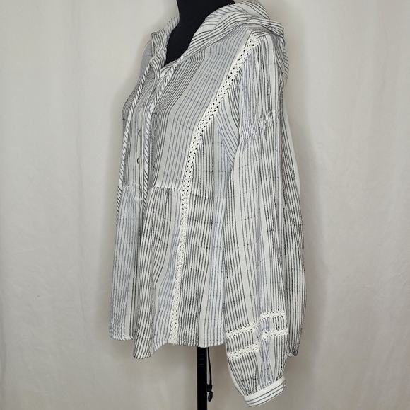 Free People Hooded Babydoll-Inspired Billowy Long Sleeve Blouse Top Tunic- Sz S - Picture 2 of 13